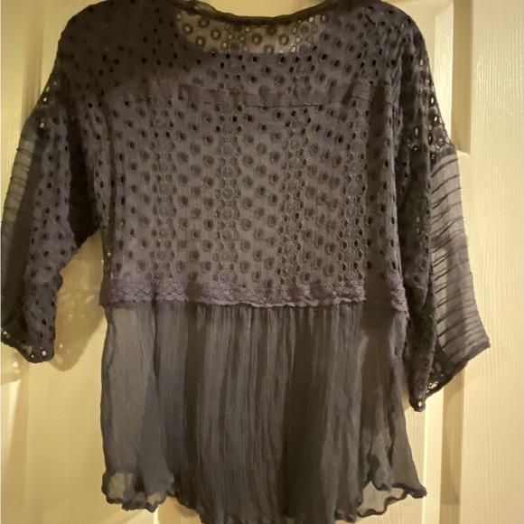 Sundance 100% silk purple long sleeve top with eyelet detail. Size small. - Picture 2 of 4